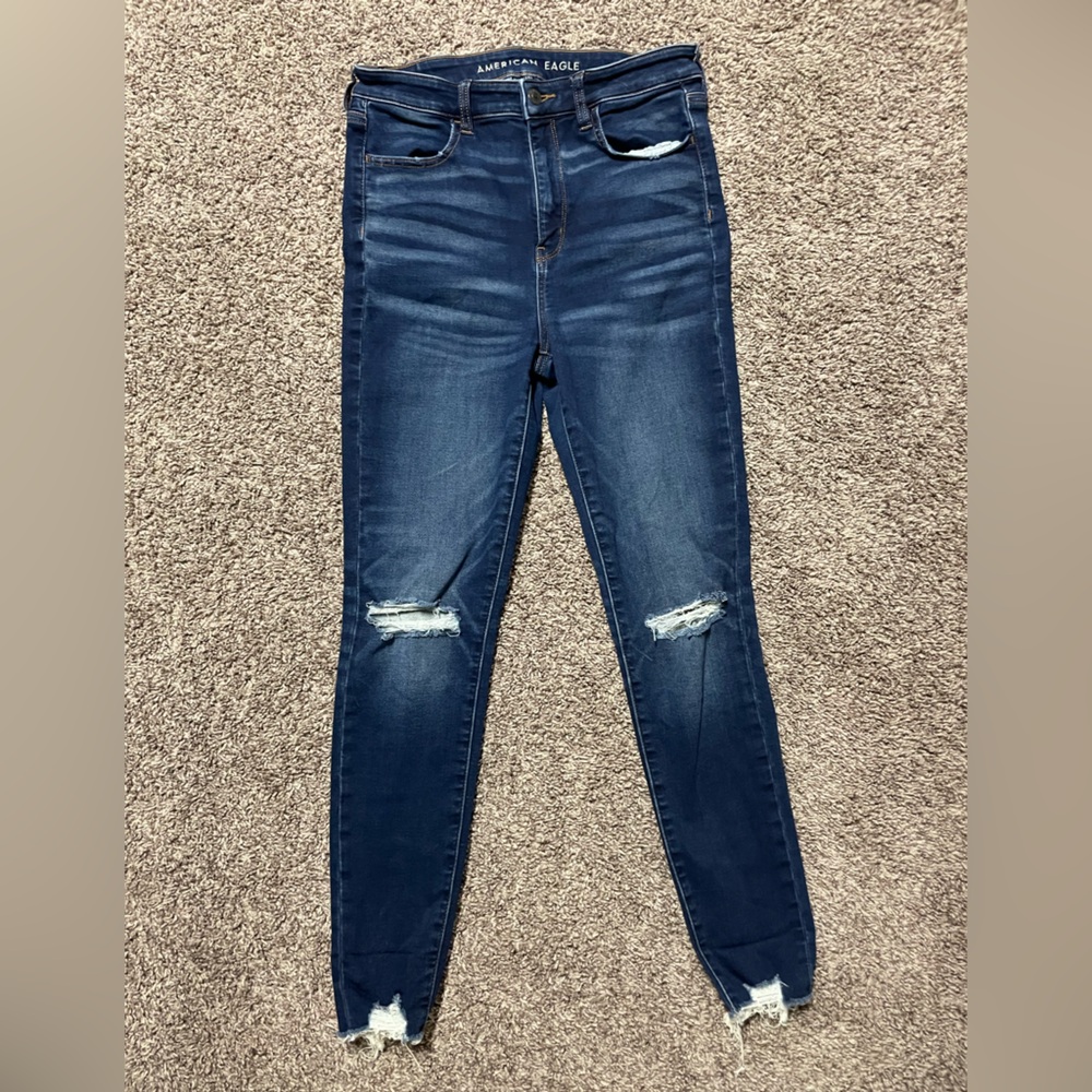 American Eagle Outfitters Blue Skinny Jeans with Distressed Details